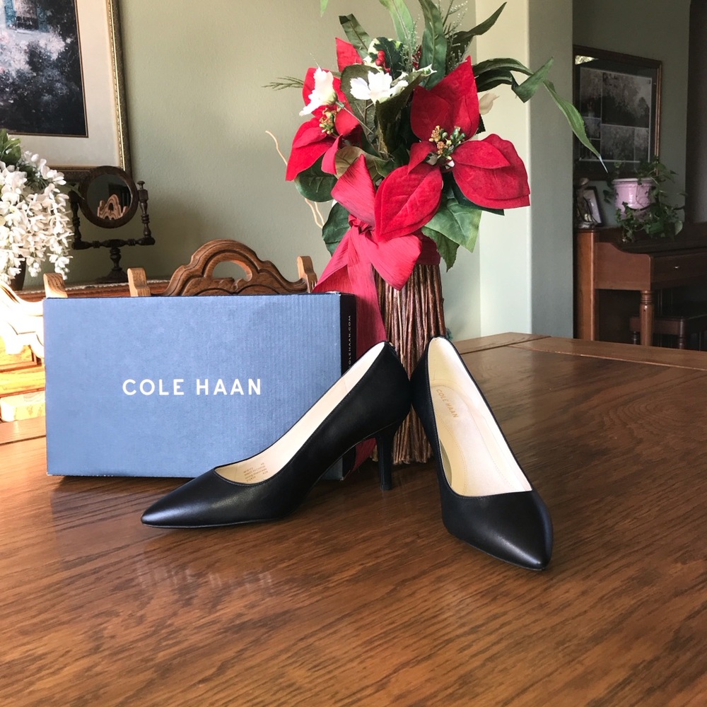 New Cole Haan Go-to Stiletto Pumps Black Leather Waterproof Size 6B